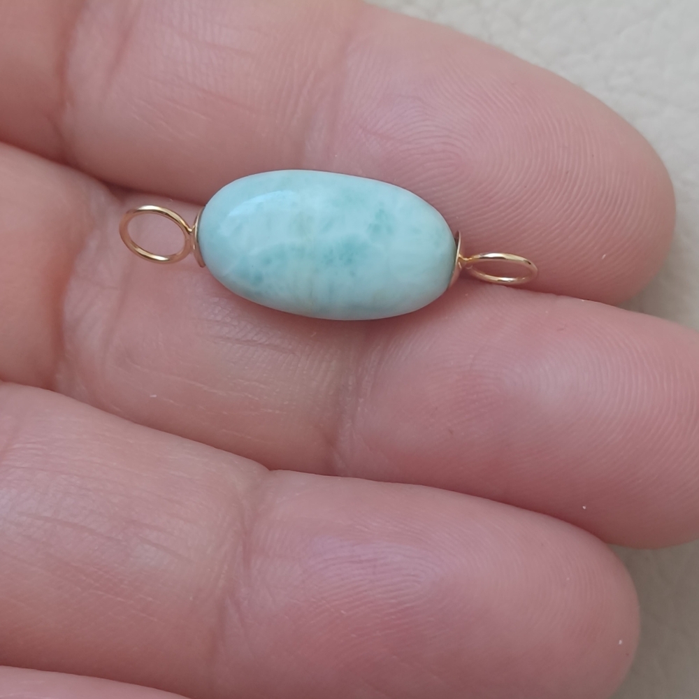 18k Gold and Larimar Gemstone Connector